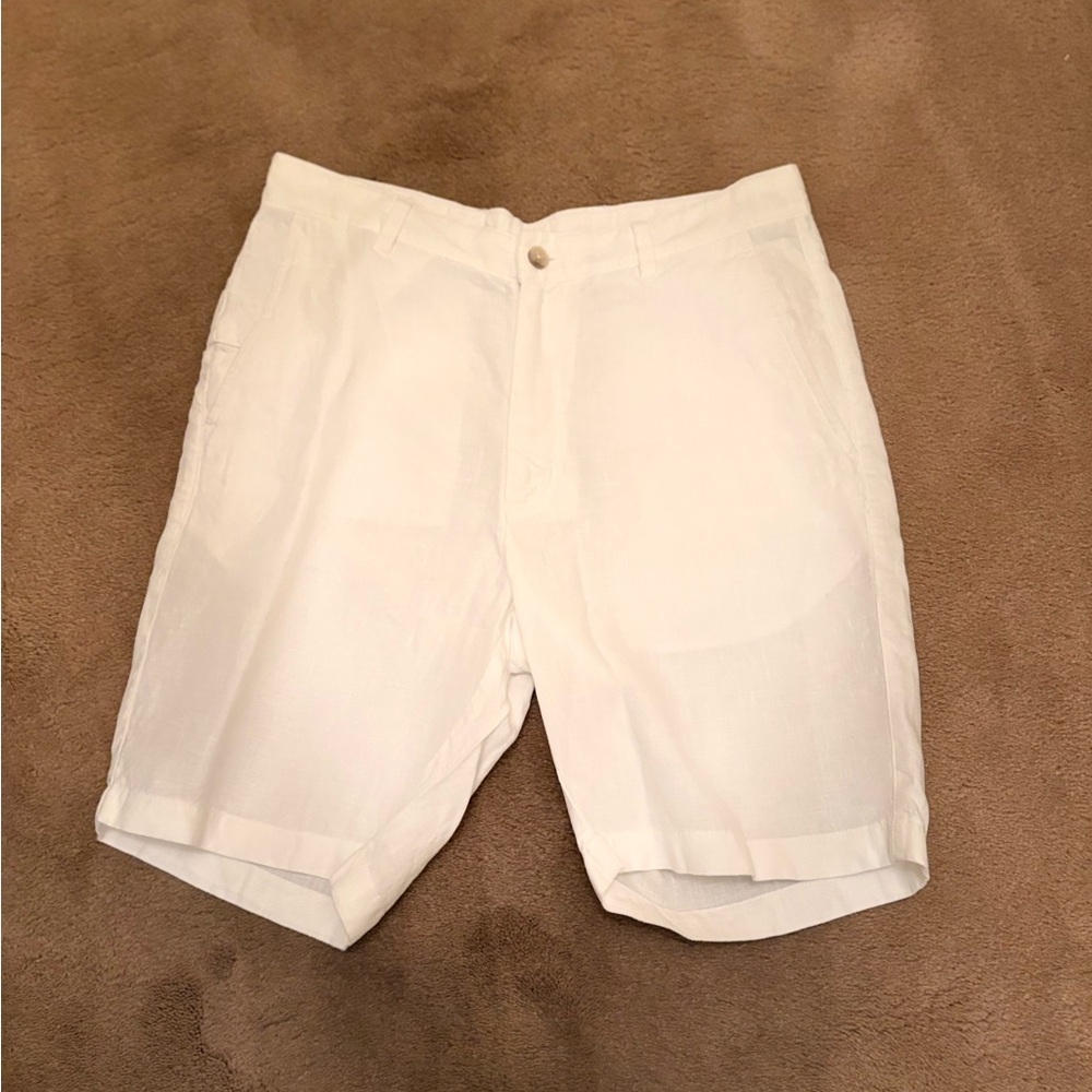 JOSEPH ABBOUD Men's Crisp White Linen High-Rise Shorts, Size: 34